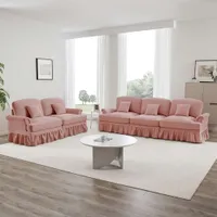 Divano Modulare 2 e 3 Posti in Velluto Rosa con Gonna Removibile – Trasformabile in Letto